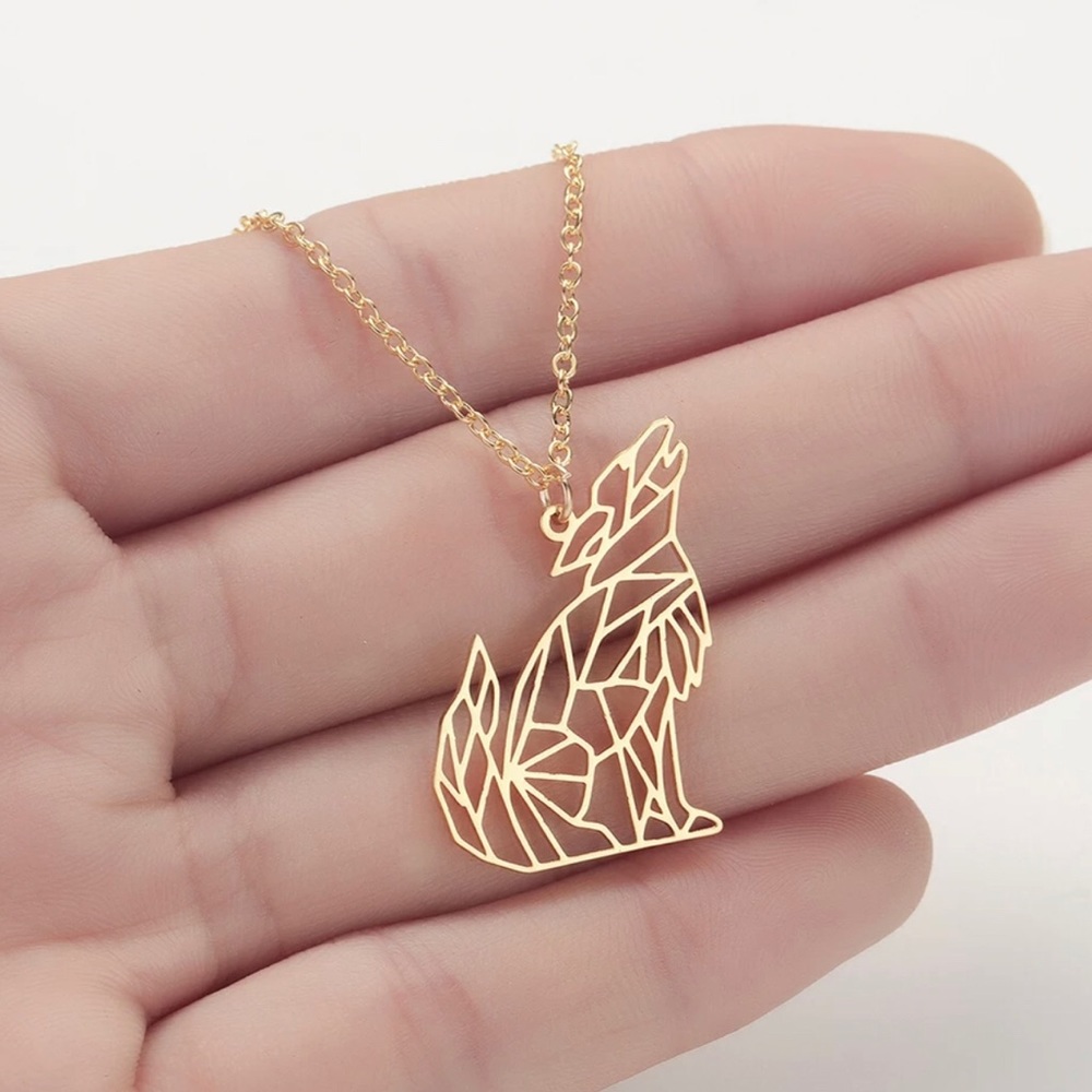 Gold Origami Wolf Necklace